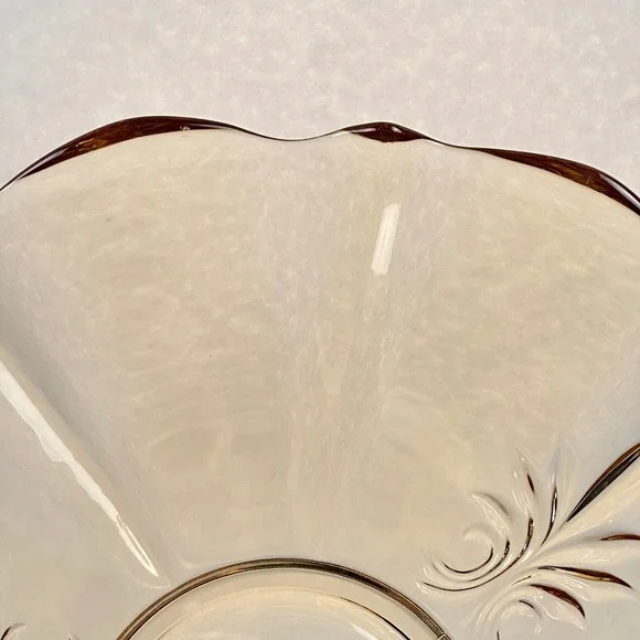 Vintage Amber Glass Scalloped Edge Dessert Cake‎ Stand Tray Floral Etched Topaz - Picture 7 of 16